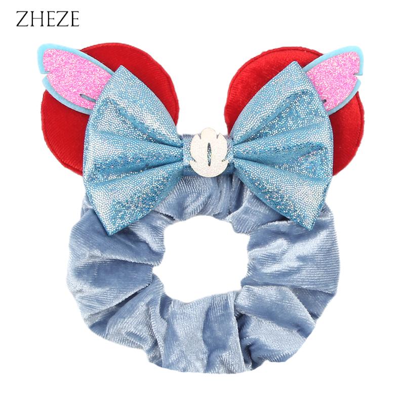 New Disney Mouse Ears Scrunchies Hairband Girl Ponytail Holder For Women Sequins Bows Headband  Women Trip DIY Accessories