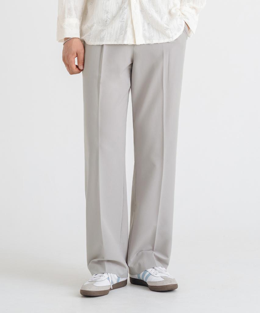 LEMAIN SECOND Single-Pleat Semi-Wide Hidden Elastic Waist Slacks [Light Gray]