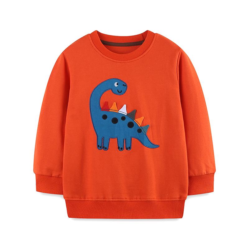 Autumn Boys Dinosaur Cartoon Applique Long Sleeve Cotton Hoodie 5Y
