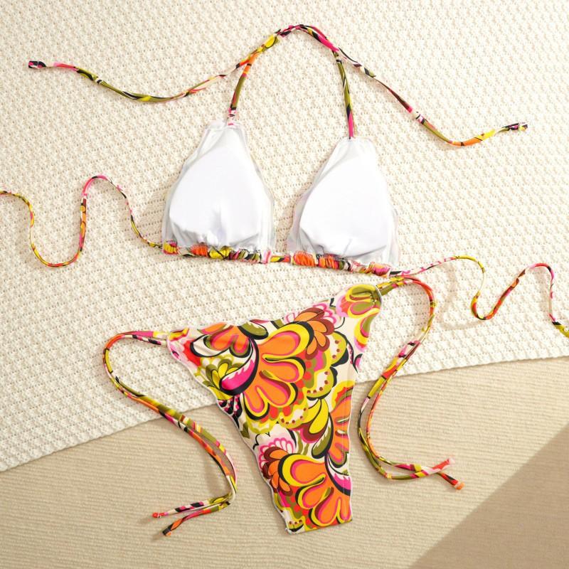 Swimsuit Small Floral Style Full Plaid Split Sexy Vacation New Tropical Girl