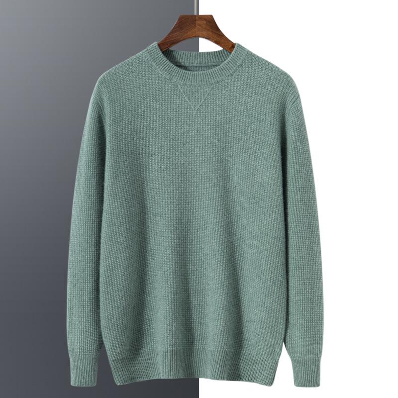Men's Pure Cashmere Autumn/Winter Round Neck Sweater - Thick Knitted Long Sleeve Pullover