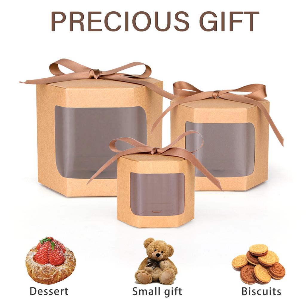Kraft Window Paper Box, Dessert Cake Container, Wedding Candy Gift Box, DIY Party Packaging Supplies
