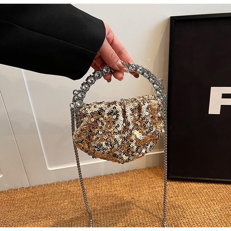 Glamorous Sequin Chain Bucket Bag Women's Urban Minimalist Shoulder Bag
