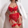 2026 Valentine's Red Lace Garter Lingerie Set with Bow