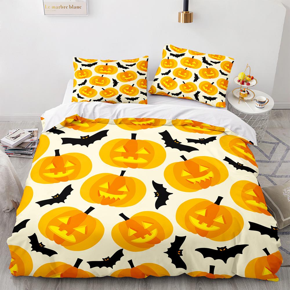 Zestaw pościeli z motywem dyniowego ducha 3D Halloween poszwa na kołdrę i poszewka na poduszkę 2/3 sztuki nadaje się na świąteczną dekoracyjną dekorację domu