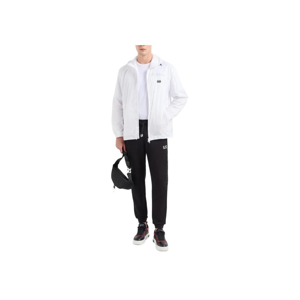 Emporio Armani EA7 SS24 Letter Logo Bedrukte Hoodie met Rits Losse Lange Mouwen Jas Heren jassen Wit 3DPB17-PN5ZZ-1100