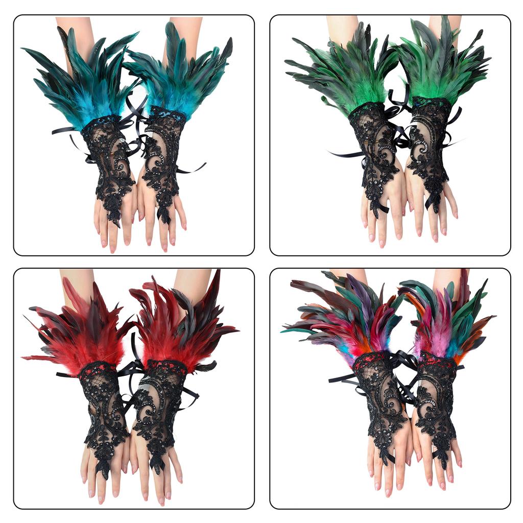 Bridal Wrist Cuffs Feather Bride Feathered Beaded Elaborate Long Bachelorette Party Hen Party Bride Gloves Hen Party