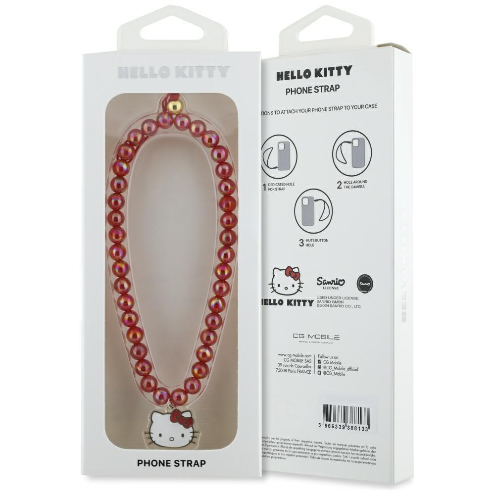 Hello Kitty Phone Charm Pearls Kitty Head Red