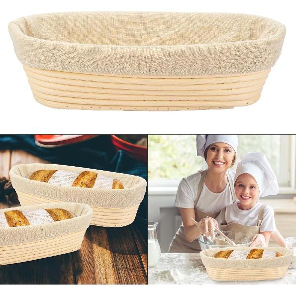 11.8 inch Oval Long Banneton Brotform Bread Dough Proofing Rising Rattan Basket & Liner