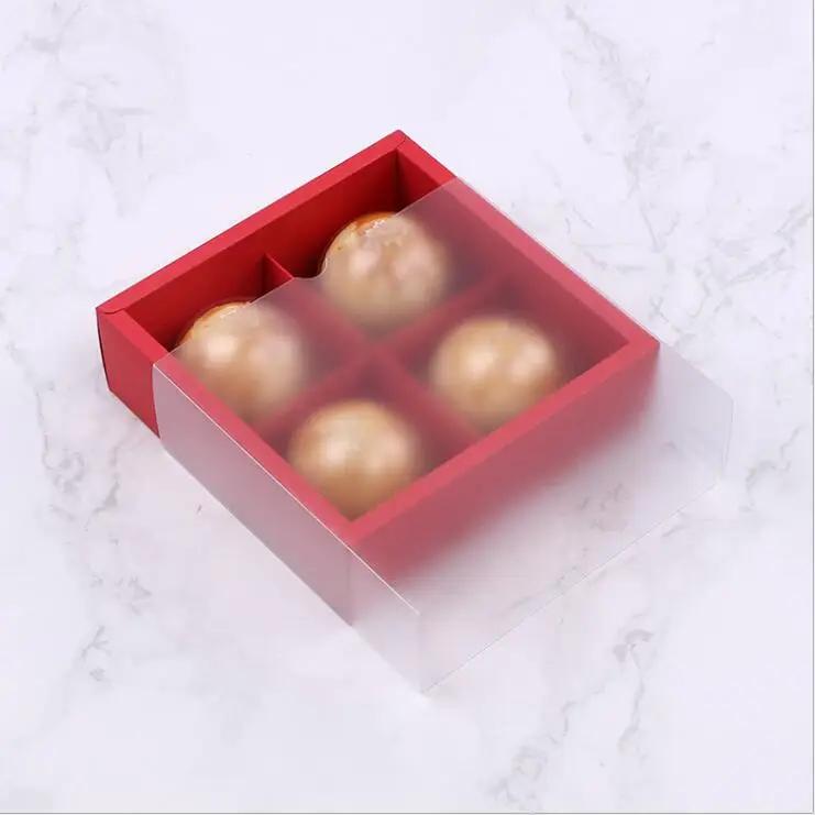 10pcs 4 Holes Kraft Paper Cake Box Moon Cake Souffle Gift Box Frosted Cover Drawer Cupcake Box and Packaging