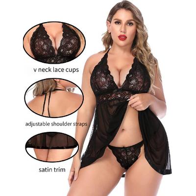 New Women's Sexy Lingerie Lace Mesh Lace-up Strap Nightdress