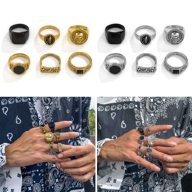 Vintage Totenkopf Skelett Schwarzer Stein Ringe für Männer Frauen Männlicher Ring Gold/Silber