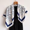 Spring and summer flower oblique silk scarf large square scarf fashionable versatile printing imitation silk dust-proof shawl headscarf scarf women