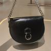 Luxury Textured Genuine Leather Saddle Bag Women Shoulder Underarm Crossbody French Style Square