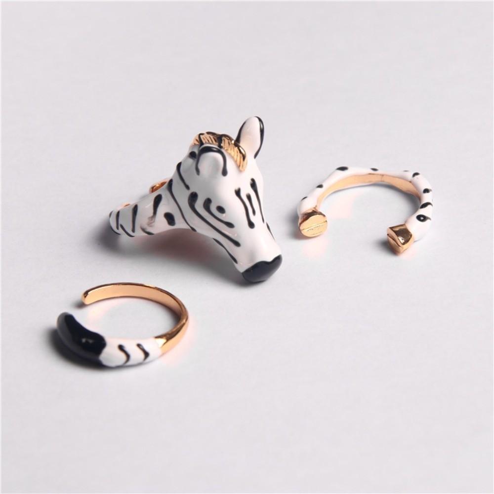 Pony Horse Cartoon Glaze Ring Delicate Opening Finger Ring Aesthetic Animal Horse Ring Set  Lady