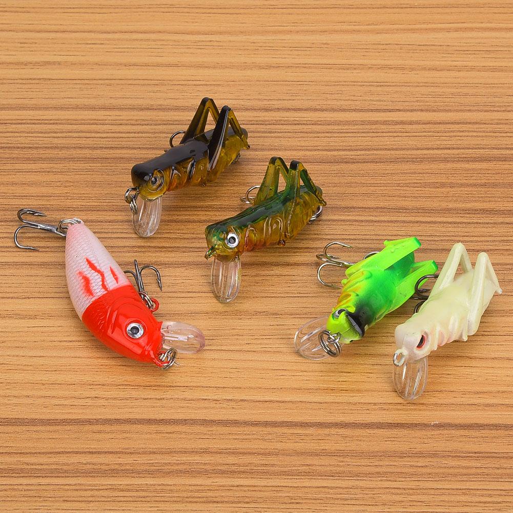 T0046 Set 5 Pezzi Esca Dura Acqua Dolce Universale Realistica Cavalletta Minnow Kit di Esca Artificiale da Pesca