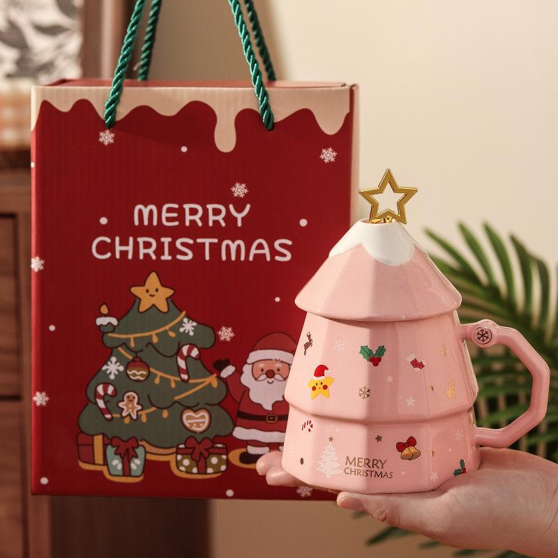 Kreative Weihnachtsbaum-Tasse Keramiktasse mit Deckel Mädchen Hochwertiges Weihnachtsgeschenk Büro-Kaffeetasse