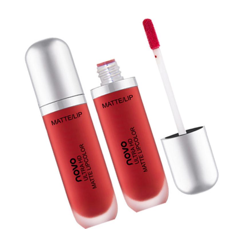Novo Matte Finish Lip Lacquer Female Student Niche Style Brand Does Not Fade No Stain on Cup Long-Lasting Milk Tea Color Cameo Brown