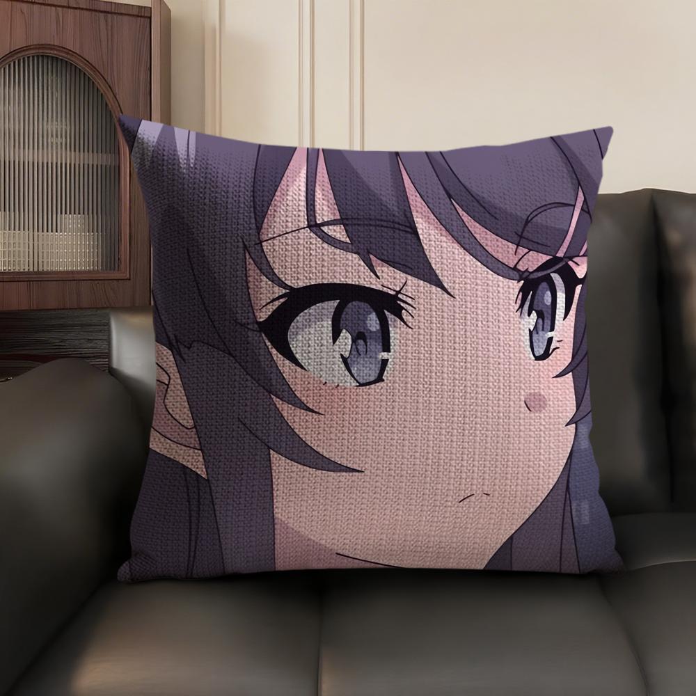 Mai SakurajimaS Anime Prints Cushion Cover Natural Linen Organic Fabric DoubleSided Printing Sofa Home Decor Gift Pillow Case