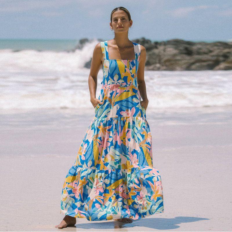 

Fashion New Loose Sling Dress Bohemia Vacation Style Beach Dress Multi-color L