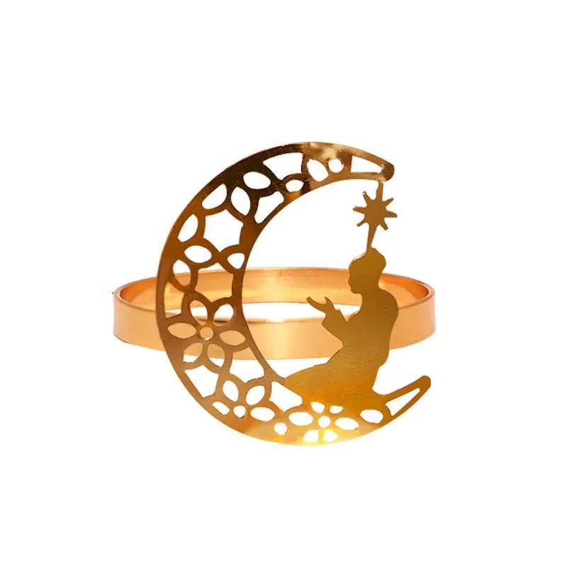 1Pcs Ramadan Napkin Rings Gold Ramadan Napkin Rings Hollow Moon and Star Napkin Holder Party Wedding Table Decor Napkins