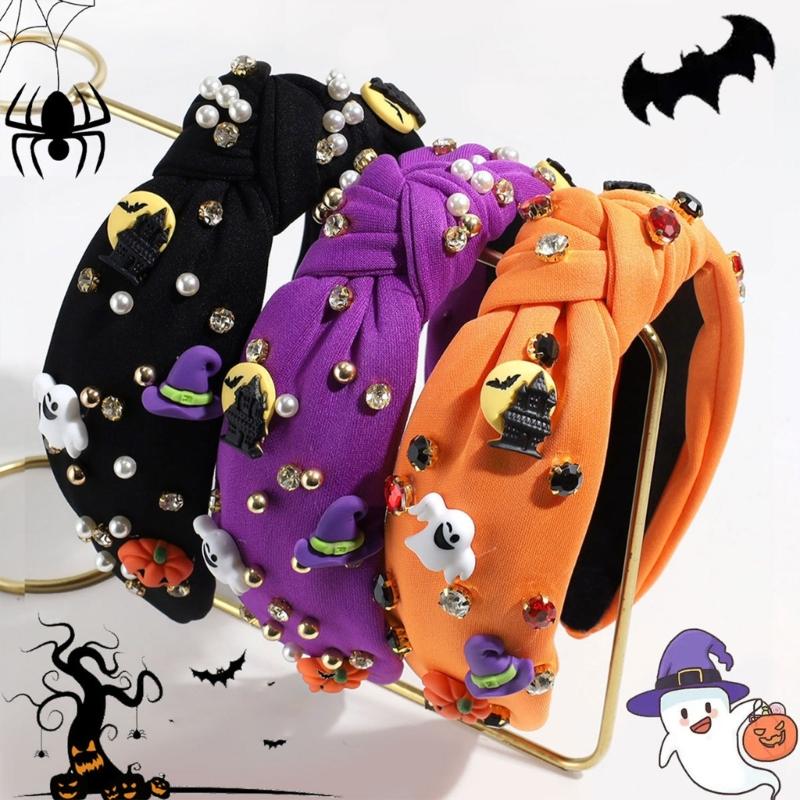 Soft Fabric Halloween Headpiece Pumpkin Witch Bat Theme For Multi Role Costume Transformations Cosplay Headband