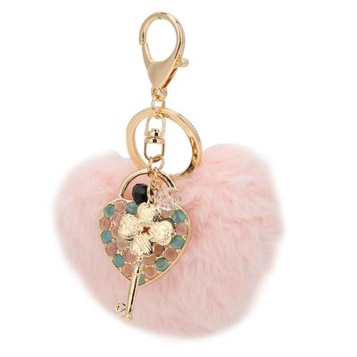 Key Chain Fluffy Heart Shaped Fur Ball Key Ring Pink Bag Hanging Decorative Accessory