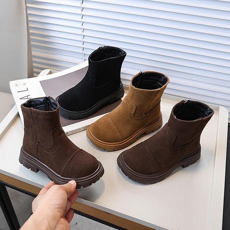 Retro Girls Ankle Boots Simple Patchwork Children Fashion Boots Spring Autumn Versatile Kids Causal Boots Classic Side Zipper