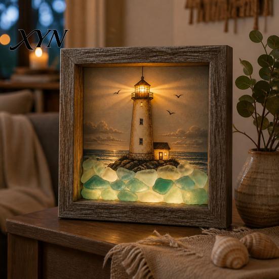 Table Centerpiece Light Sea Glass Art Painting with LED Light, DIY Mosaic Arts and Craft Kit, Eye-catching Home Decor Ocean Themed Beach Kit