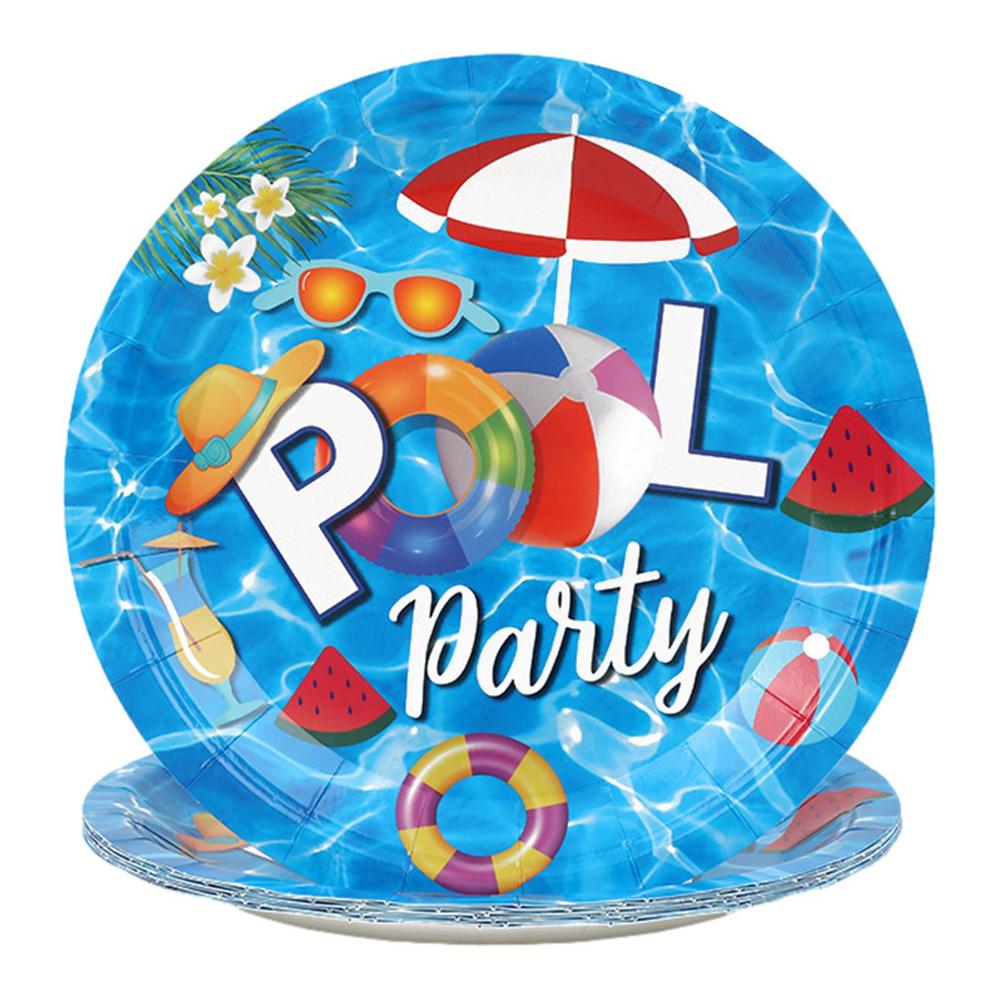 

Beach Party Dinnerware 10pcs Beach Theme Party Plates Convenient Summer Pool Paper Cup And Napkin For Pool Party Decorations