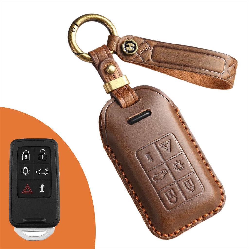 Vintage-Style Genuine Leather Key Cover for Old Volvo