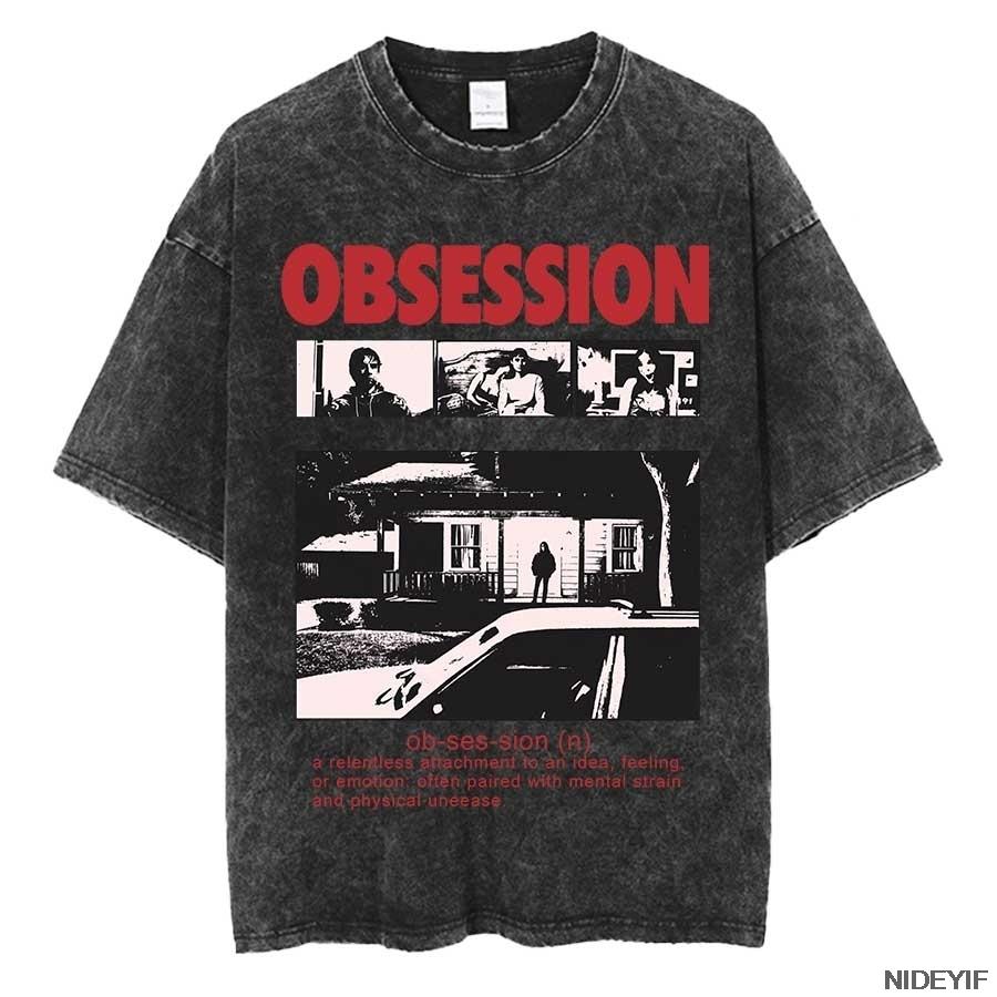 Obsession Movie Hooror Oversized T Shirt 100 Cotton Vintage Washed Tshirt for Men Women Hiphop Streetwear OBS3