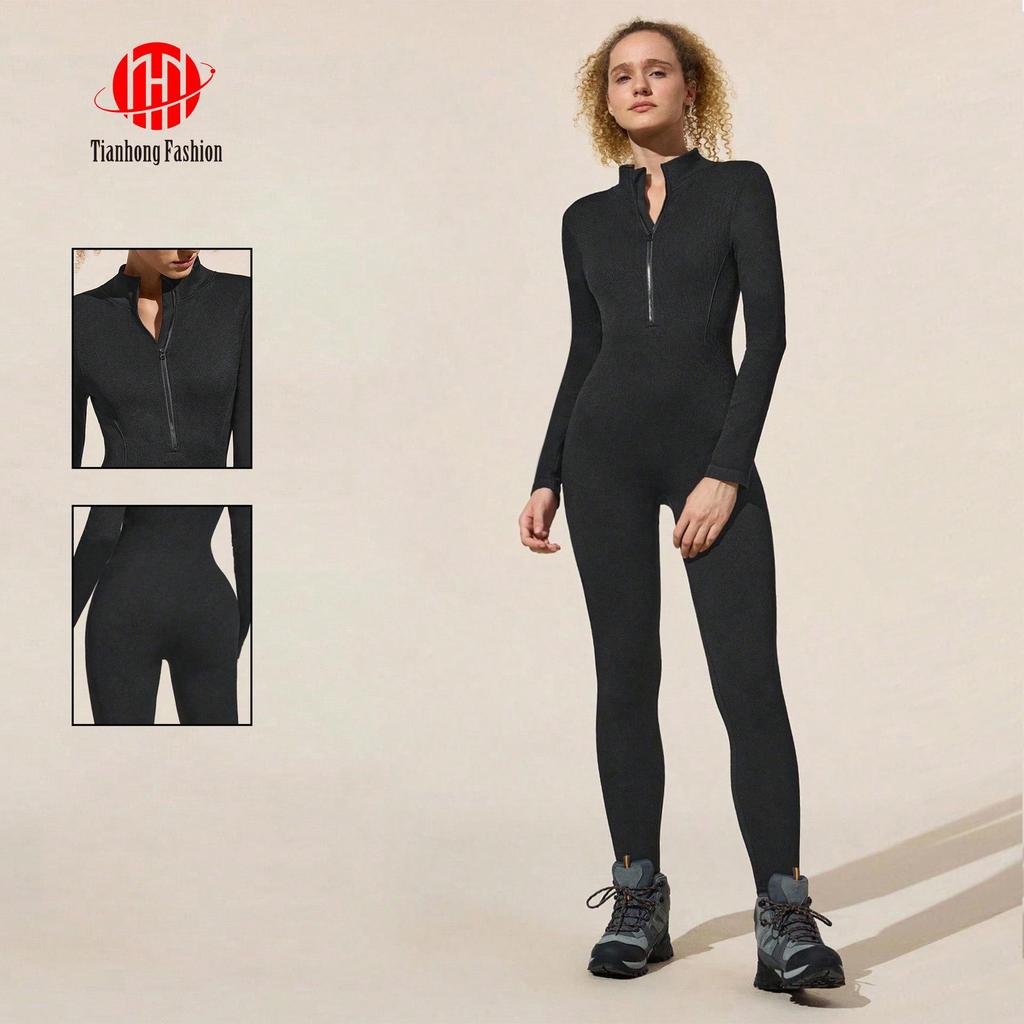 Cross-Border Yoga Bodysuit: High-Elastic, Hip-Lifting, Zipper Cardigan, Long Sleeve Fitness Wear