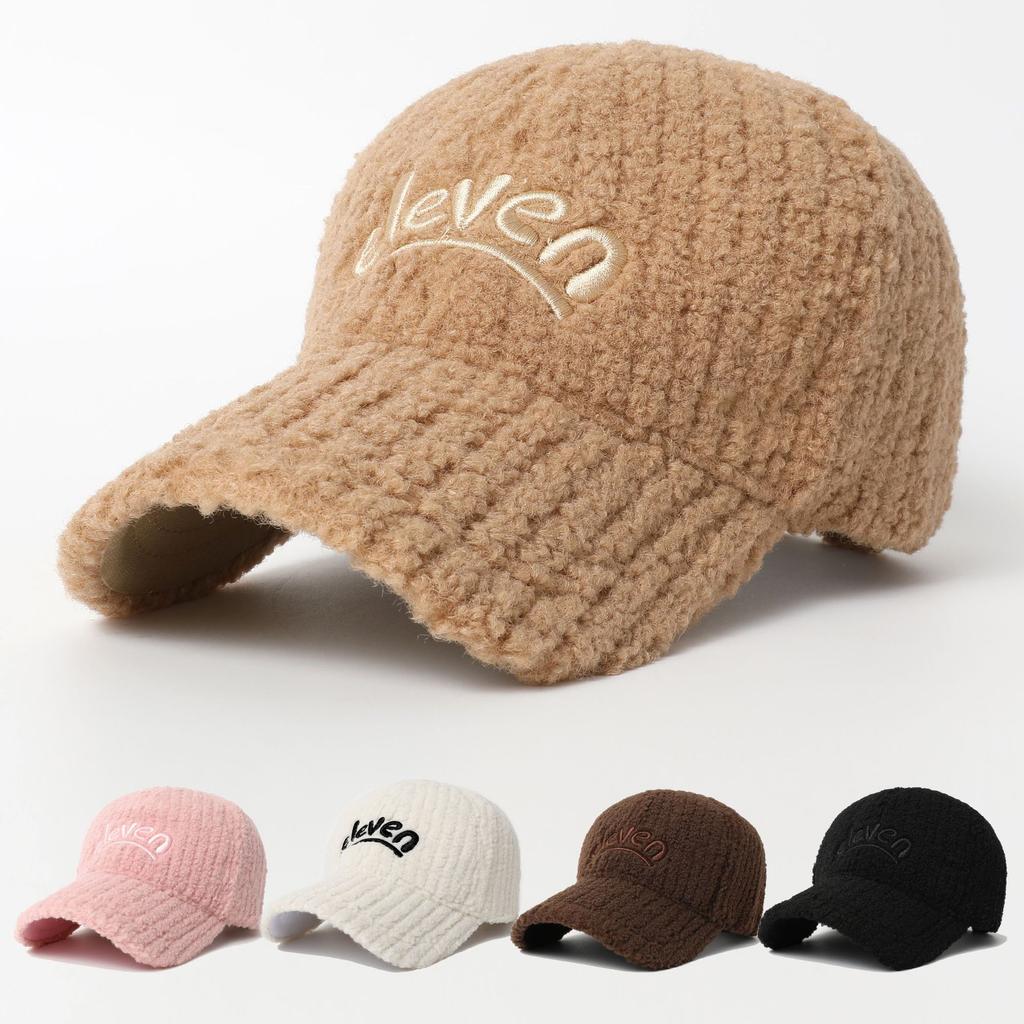 Fashionable Plush Warm Baseball Cap, 100% Polyester, Slight Stretch, Woven Duck Tongue, Trendy Streetwear, Versatile for Autumn/Winter