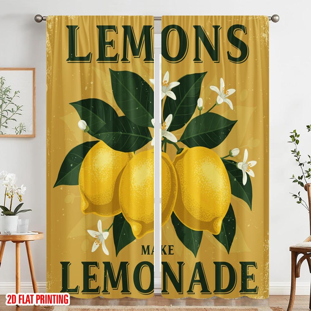 2pcs 2D flat printing Party Curtain Lemons Make Lemonade Fabric Without Electricity Festive Curtains Use for Living Room Outdoor