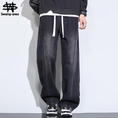 SWAMP AREA Men's Vintage Loose Straight Curved Leg Jeans