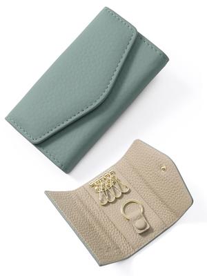 Blanc Pomme Damen Echtes Leder Schlüsselmäppchen mit 4-Ring Smart Key Abdeckung, Blau, bp-2015