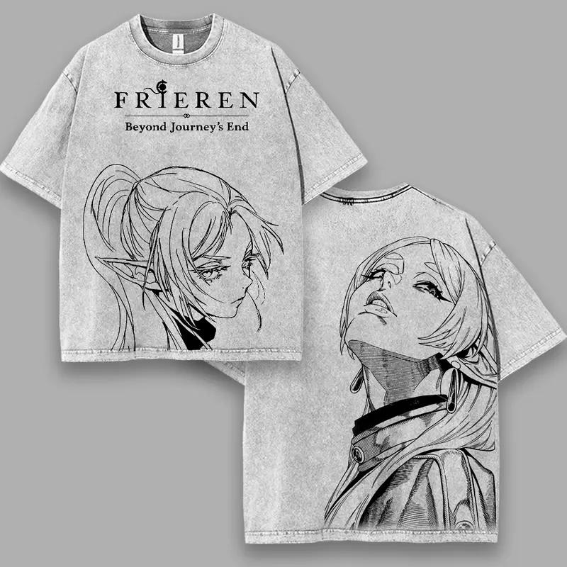 2026 Anime Frieren Beyond Journey s End T-shirt Vintage Washed T Shirrt Mens Clothing Casual Short Sleeve Cotton Tees Tops XXL 1680₽