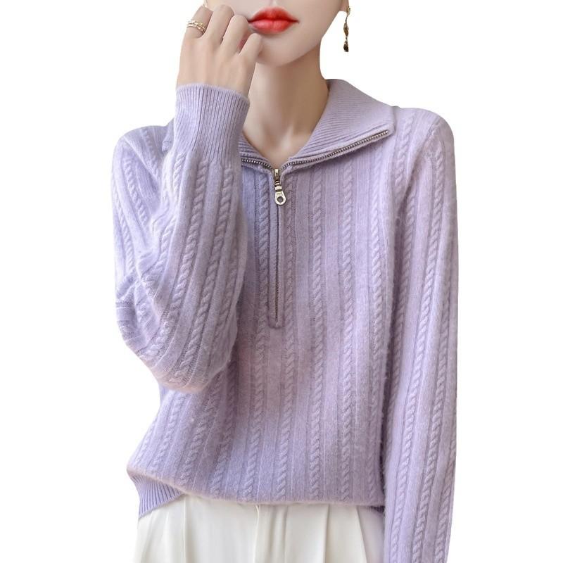 Thickened Lapel 100 Cardigan for Women In Autumn and Winter Style High-end Style Loose Knitted Base Shirt Skin-friendly and Comfortable Sweater