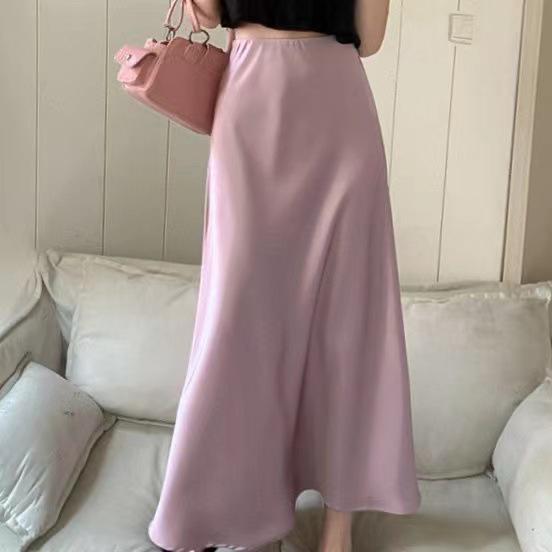 2024 French Retro Satin High Waist Fishtail Midi Skirt
