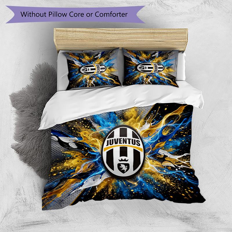 Juventus FC Pattern Printed 3PCS Bedding Set Soft Skin-Friendly Washable Duvet Cover & Pillowcases Set All Season Bedroom