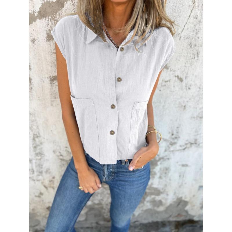 Letní trend Límec Dámské jednobarevné Módní Ležérní Košile Top Vesta Košile