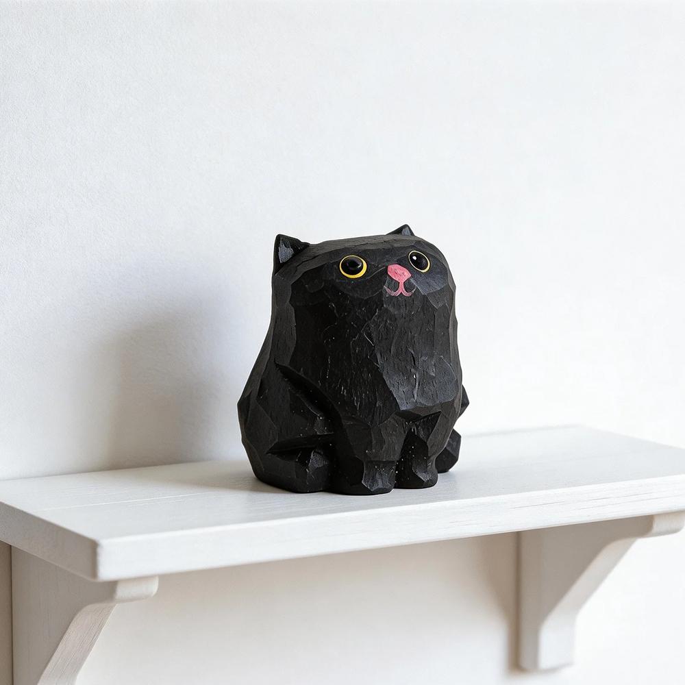 Hand Carved Wooden Cat Figurine Cute Kitten Statue Home Desktop Decor Calico Orange Cat Ragdoll Bombay Cat Miniature Craft Gift