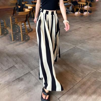 Eis-Seide Streifen Sonnenschutz Weitbein Culottes Damen Sommer Dünn Schlankmachend Übergröße Lässig Schnelltrocknend Midi Culottes