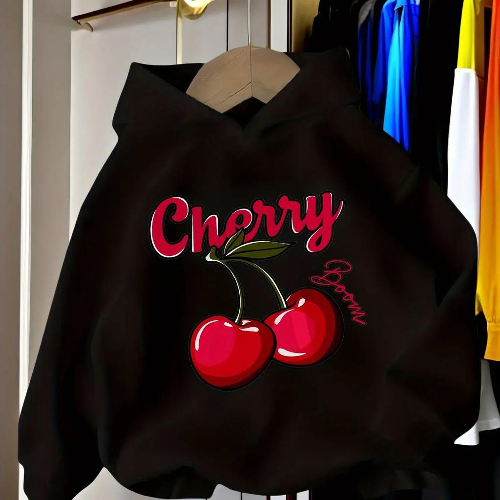2026 Girls' Casual Fashion Hooded Sweatshirt, Sports Sweatshirt with Print Cherry Blossom