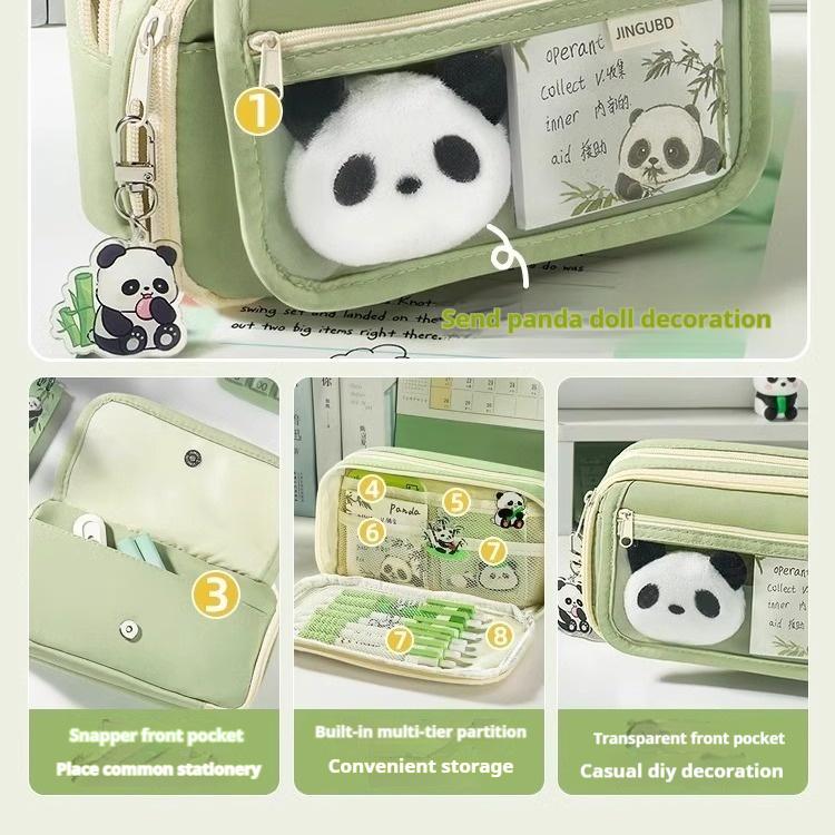 Federmäppchen mit Panda-Motiv, Große Kapazität, Hoher ästhetischer Wert, Set für Schülerinnen der Unterstufe, Schreibwarenbeutel