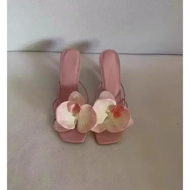Fashion Elegant Flower Women Slippers High Heels Square Toe Official Shoes Fashion Pumps 2025 New  Trend Spring Designer Women Sandals