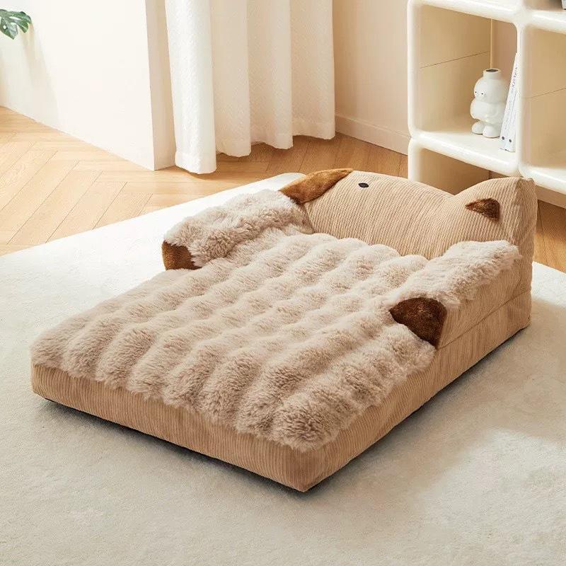 Winter Dog Cat Bedding Removable Cover Pet Sofa Bed Washable Thermal Insulation Cushion Anti Slip Bottom Chew Resistant Durable Pet Furniture