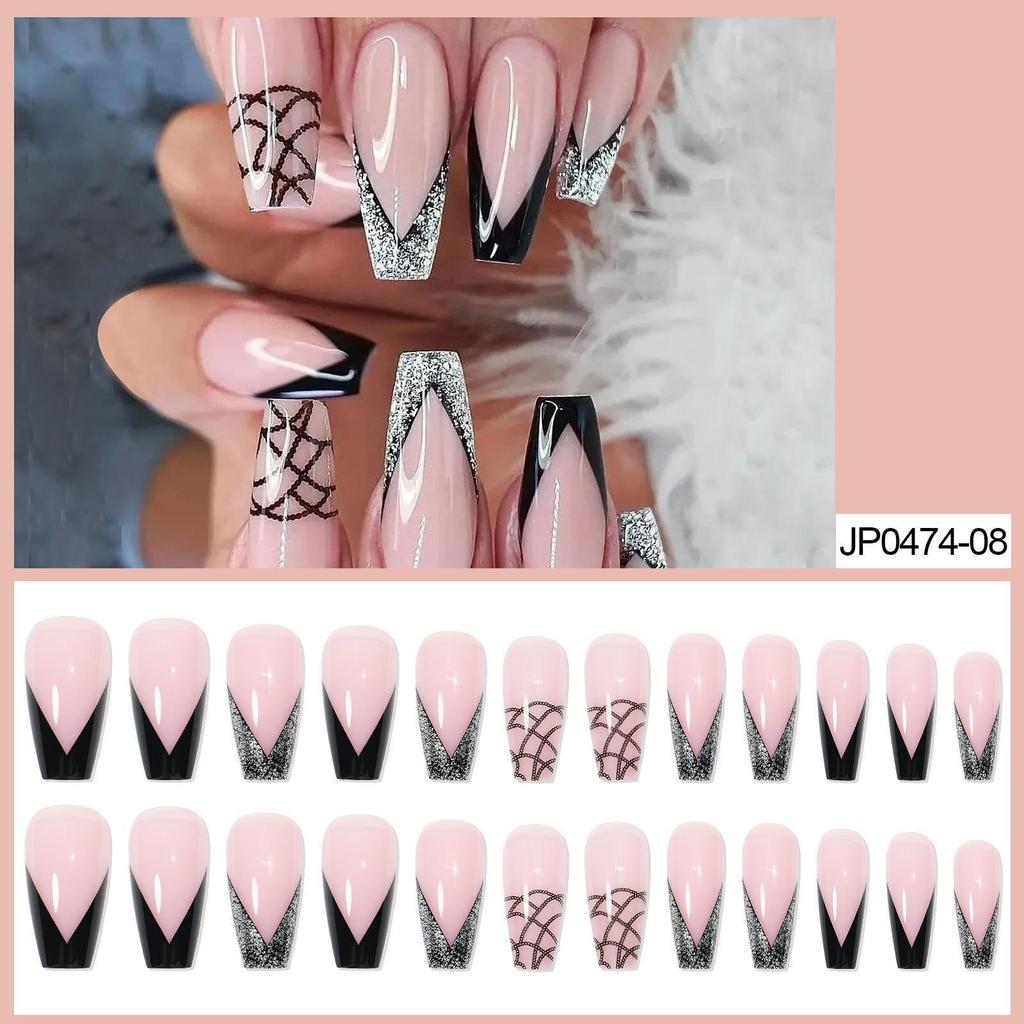 European & American Ballet-Coffin Fake Nails with Manicure Nail Art Stickers