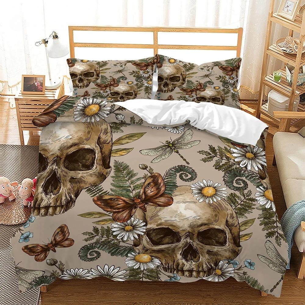 Skull Microfiber Duvet Cover with Zipper Pillowcase 75x50 cm, Home Bedding Set Halloween Single Double Bed Luxury gift for boys
